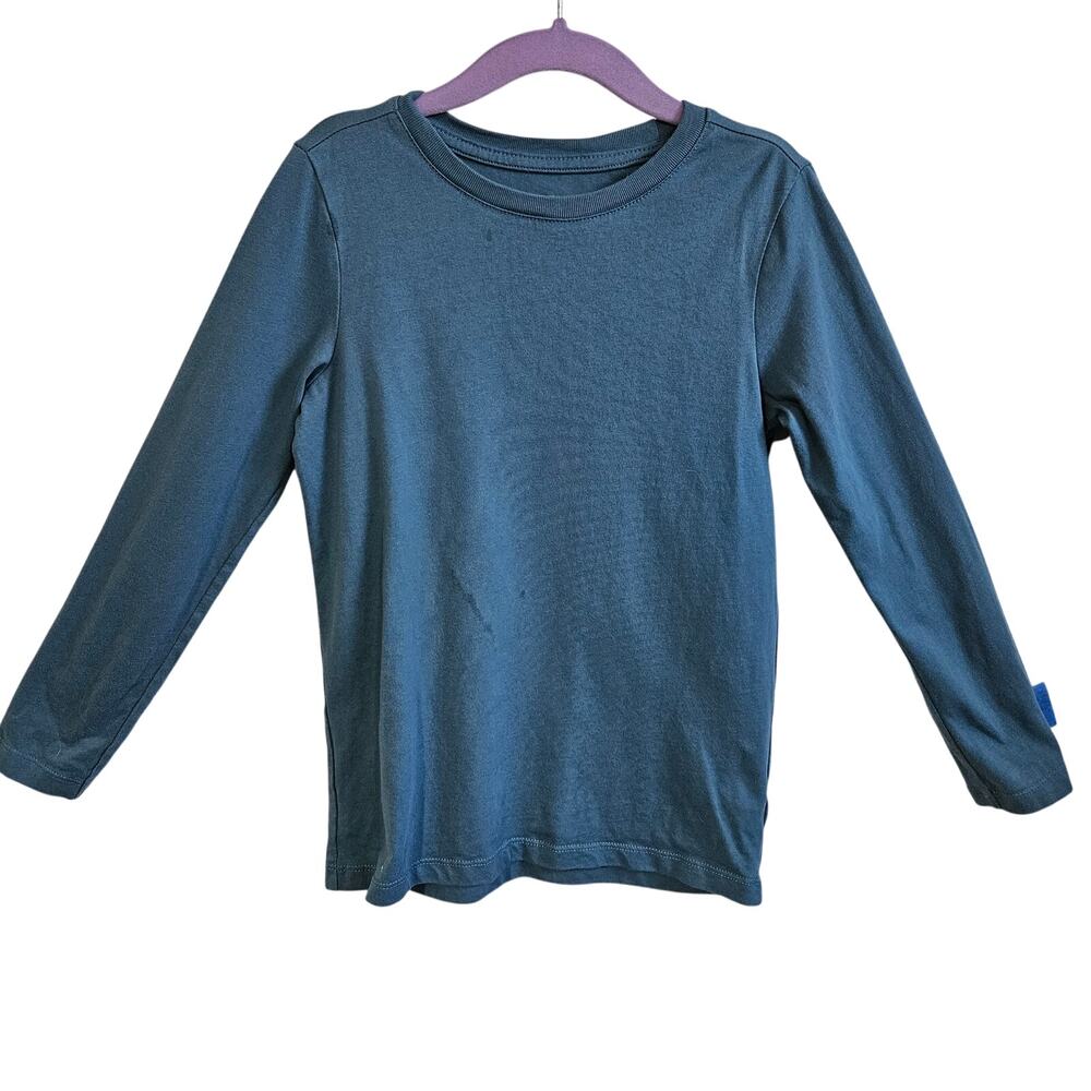 Primary Kids Size 6-7 Long Sleeve Tee Shirt Slate Blue Gray 100% Cotton Basic